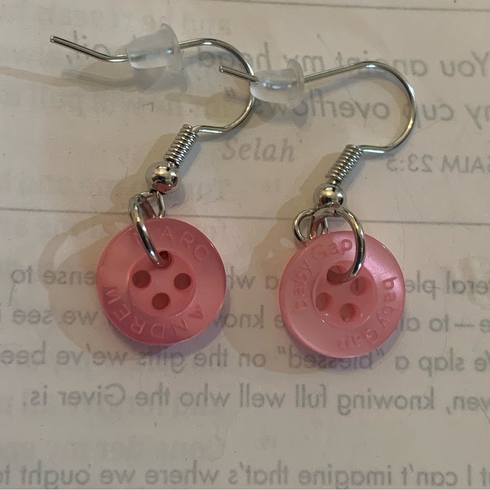Handmade Light Pink Dangling Button Earrings
